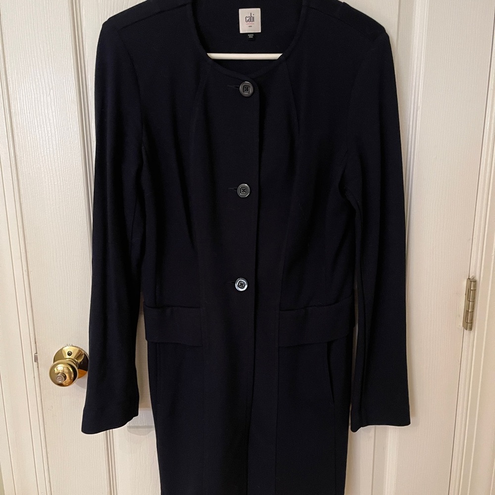 CAbi navy blue ponte knit long jacket